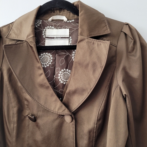 Women's Bronze Trench Coat with Floral Lining Sz M Y2K Vintage - Picture 9 of 11